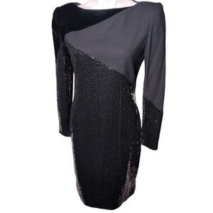 Ann Lawrence Vintage Black Sequin & Velvet Evening Dress Size 10 USA